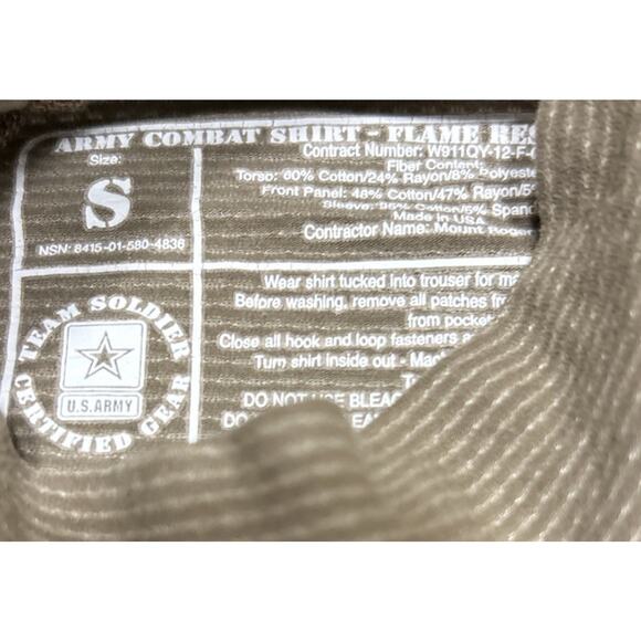 Army Combat Shirt Mens Small Camo Long Sleeve Flame Resistant Patches Pockets - Picture 2 of 7